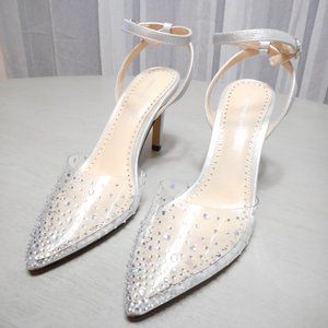 Adrienne Vittadini  Silver Metallic Vinyl party heels  size 7M